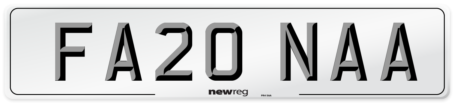 FA20 NAA Number Plate from New Reg